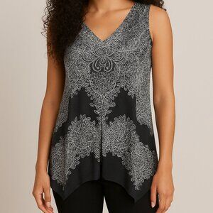 INC Asymmetrical Tank Top Sz L/XL Black Sheer Boho Flowy Whimsigoth Dark Witchy